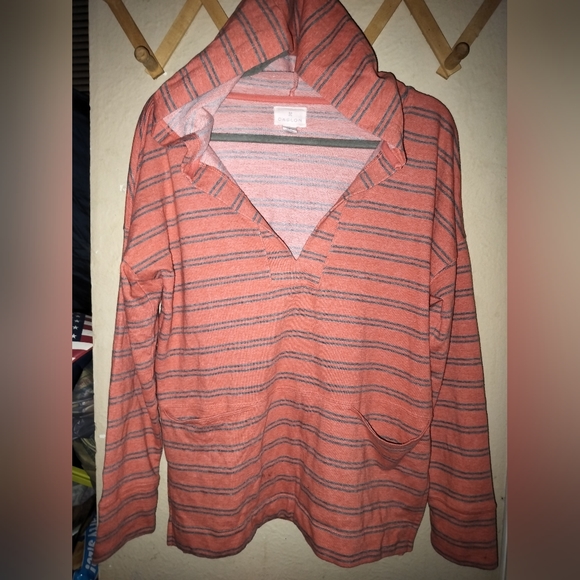 NWOT CASLON V-Neck Striped Hoodie Pull Over - Picture 1 of 5